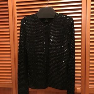 INC Sequined Snap-Front Black Cardigan